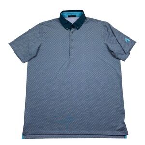 Greyson Men's Performance Waves Polo Golf Shirt Blue Geometric Size L Wolf